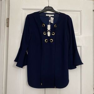Trina Turk Short Sleeve navy Blouse size S ruffled sleeve